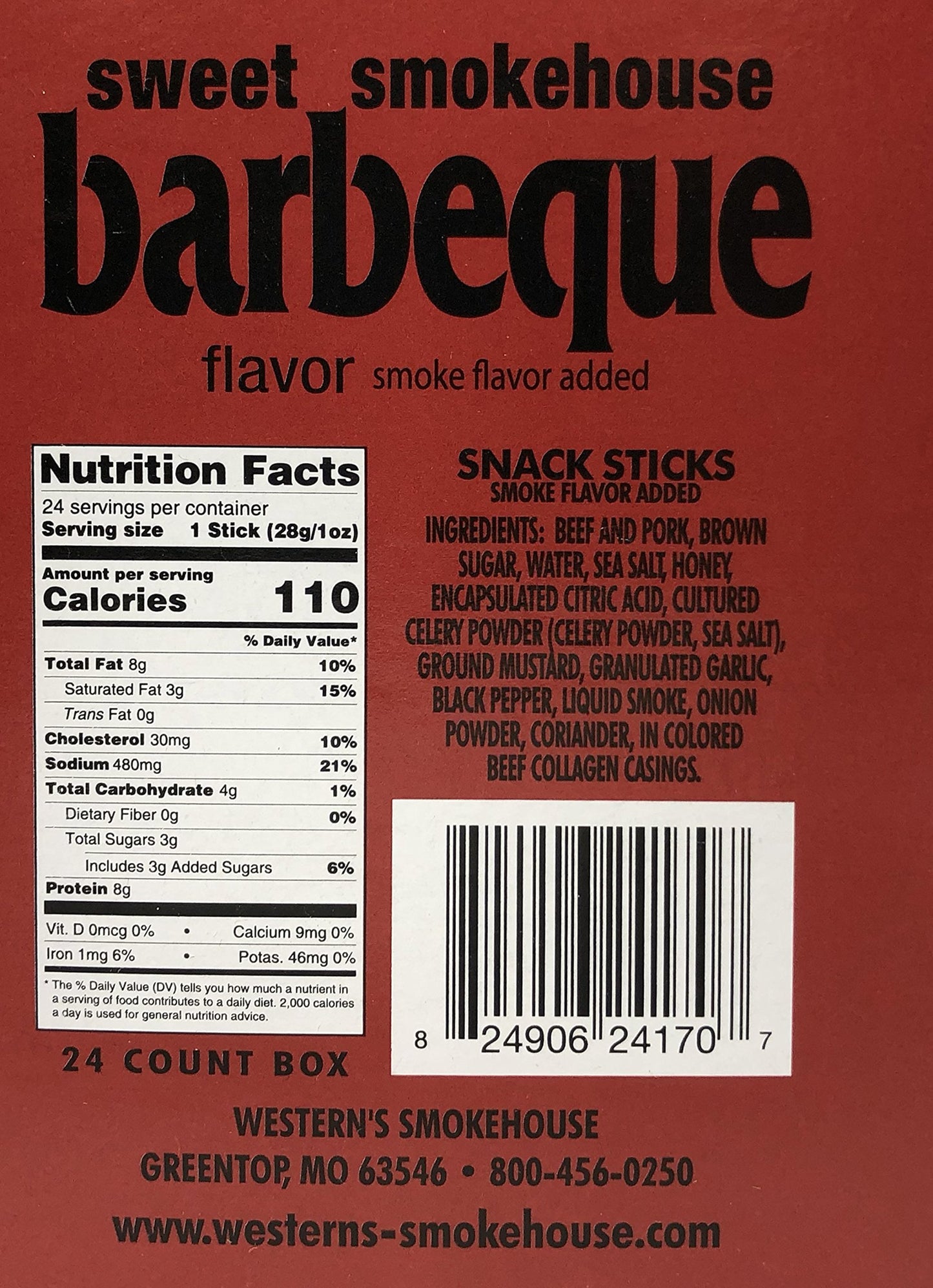 Westerns Smokehouse Beef and Pork Jerky Snack Sticks, 1 Ounce, Pack of 24, Gluten-Free, MSG-Free, Soy-Free