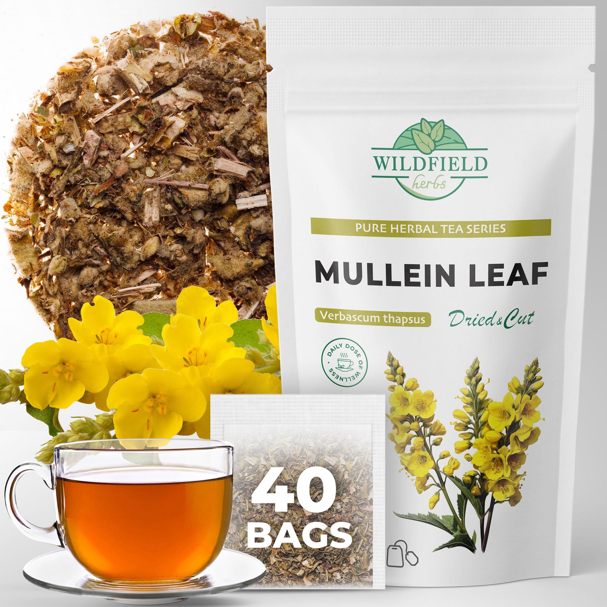 40 Mullen Tea Mullein Tea Leaf (Verb  Scum L.) - 40 Count 1.5G Tea Bags Mullen Leaves Mullein Loose Leaf Tea Hoja De Gordolobo