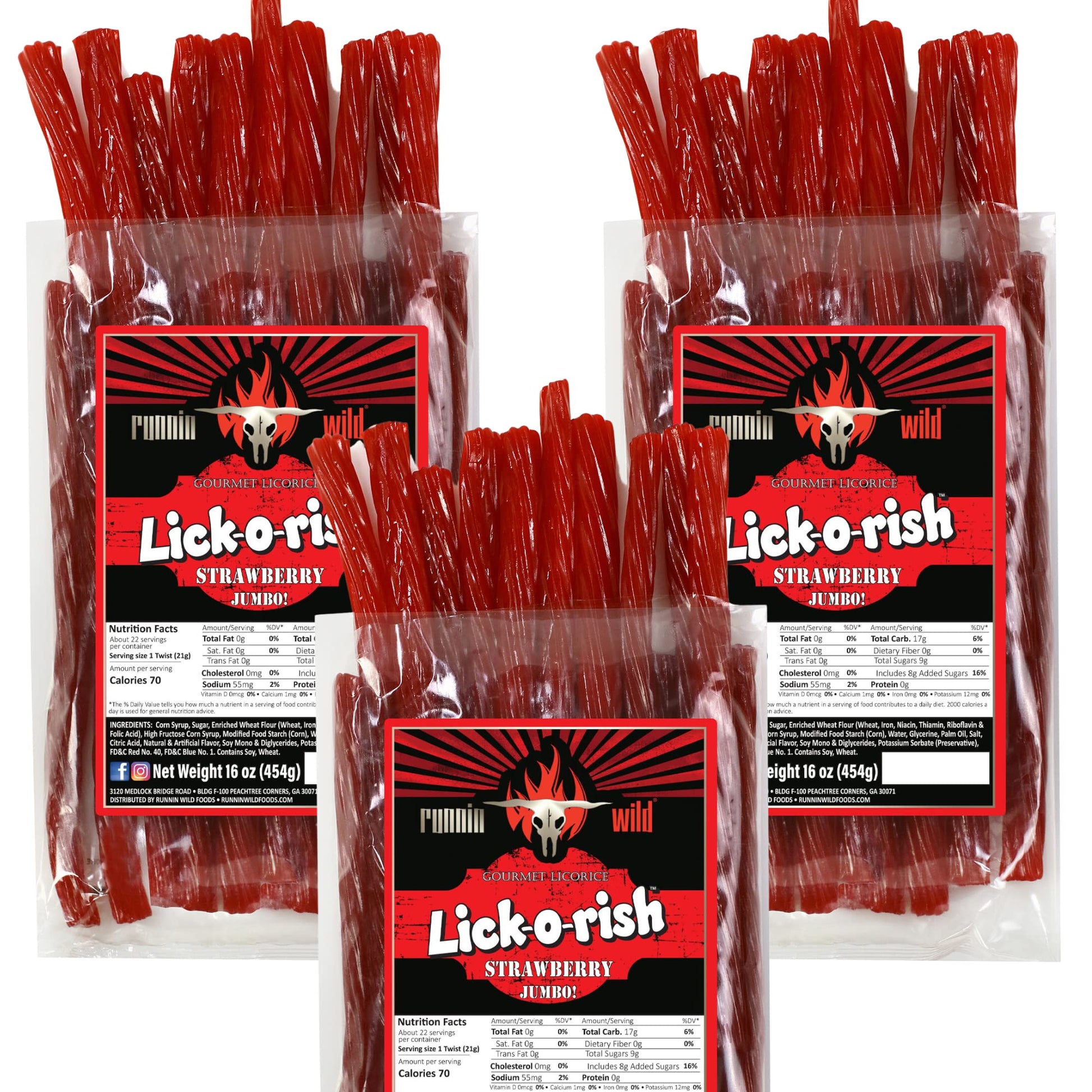 RunninWild Strawberry Licorice Candy - 3 Pounds (Set of 3 bags, 1 pound each)