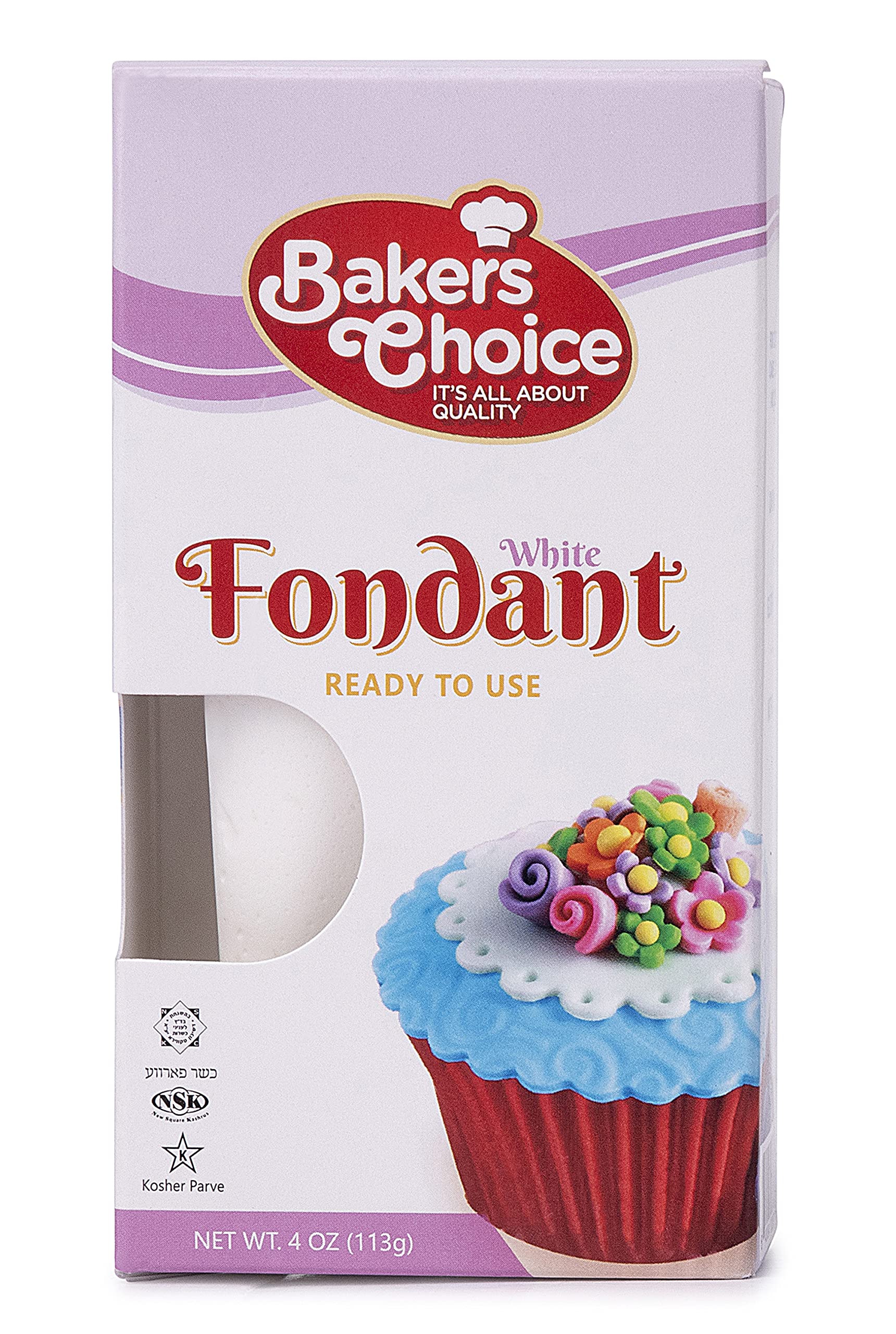 Bakers Choice White Fondant Icing - 4 oz - Easy to Use Cake Decorating Frosting - Dairy Free, Nut Free