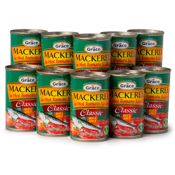 Grace Hot & Spicy Mackerel in Tomato Sauce, 5.5oz Canned Fish, Pack of 10