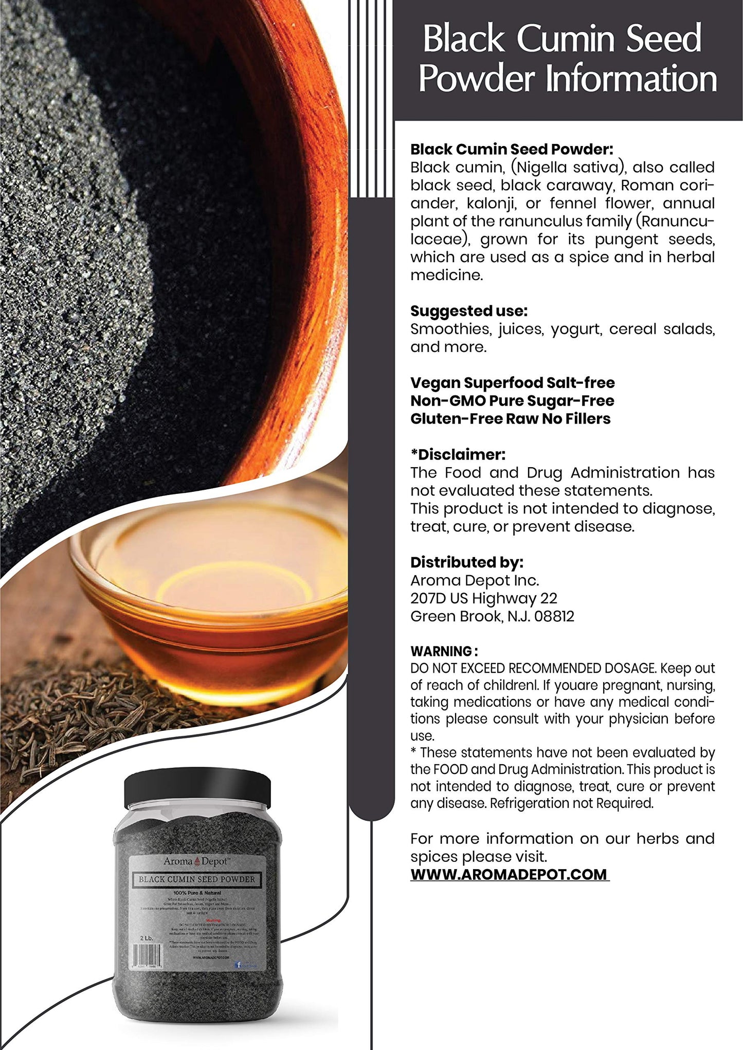 Aroma Depot Black Seed Powder, Ground (Nigella Sativa), 1 lb, Non-GMO, Gluten Free