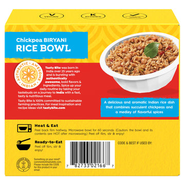 Tasty Bite Chickpea Biryani Rice Bowl, Ready to Eat, Microwaveable, Gluten Free, 7 Ounce (Pack of 6)