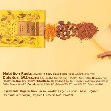 Elements Truffles Turmeric Dark Hot Chocolate -Heavy Metal Tested- All-Natural, Handmade, Dark Hot Chocolate Mix - Uses Ecuadorian, Fair Trade, Organic Cacao Powder - Vegan Hot Cocoa Mix - 8 Oz