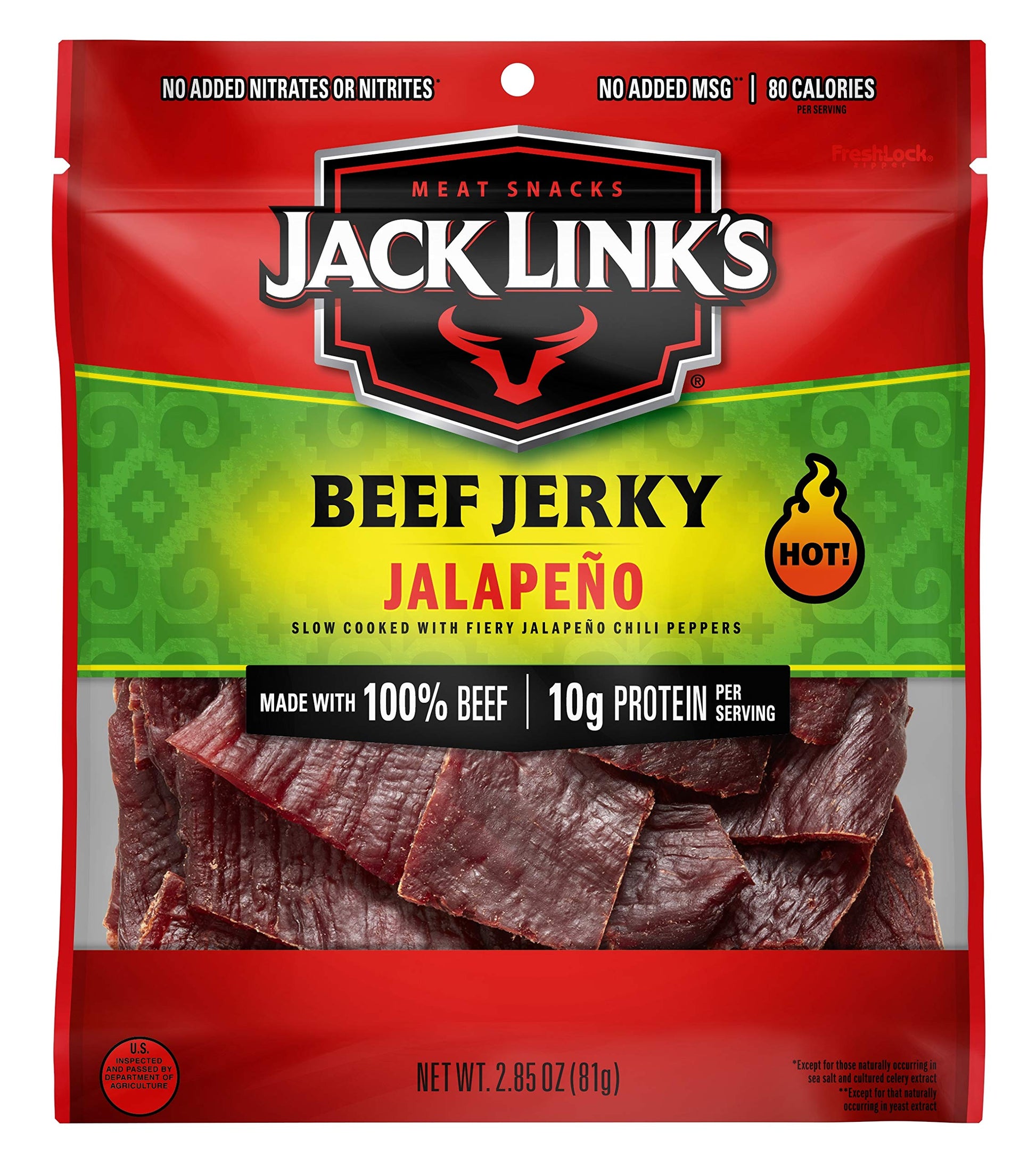 Jack Links Beef Jerky, Jalapeno, 10g Protein, 80 Calories, 2.85 Oz, Keto Friendly, Plastic