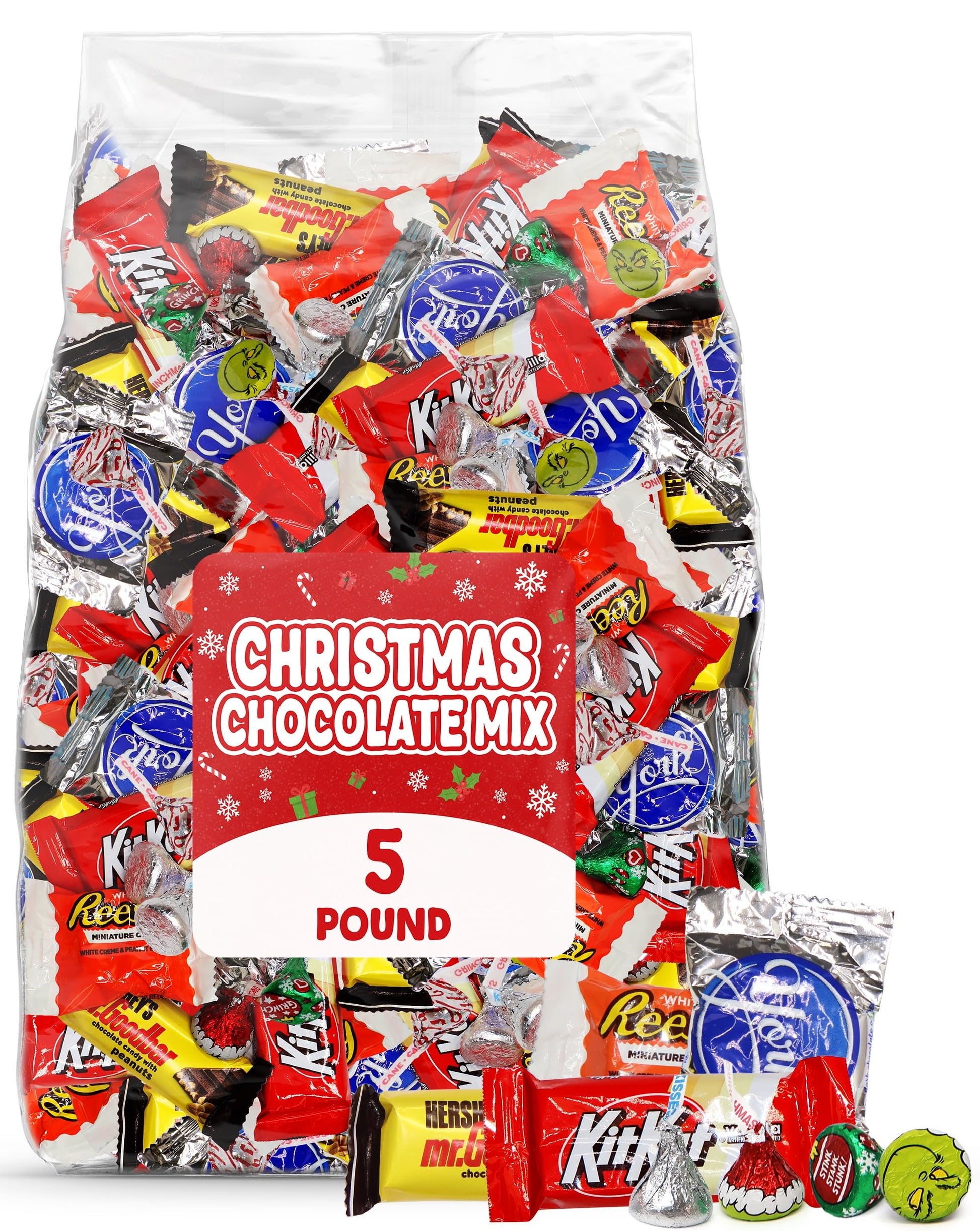 Bulk Christmas Chocolate Candy Variety Pack - 5 Pound Bag of Individually Wrapped Assorted Milk Chocolate Candies for Trick or T