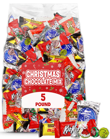 Bulk Christmas Chocolate Candy Variety Pack - 5 Pound Bag of Individually Wrapped Assorted Milk Chocolate Candies for Trick or T