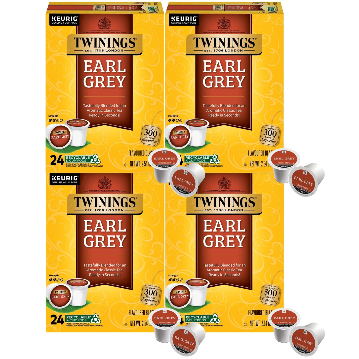 Twinings Earl Grey K-Cup Pods for Keurig  Caffeinated Black Tea Flavoured with Citrus and Bergamot  24 Count (Pack of 4)