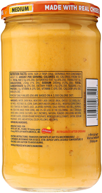Tostitos Dip, Salsa Con Queso, Medium, 23Oz