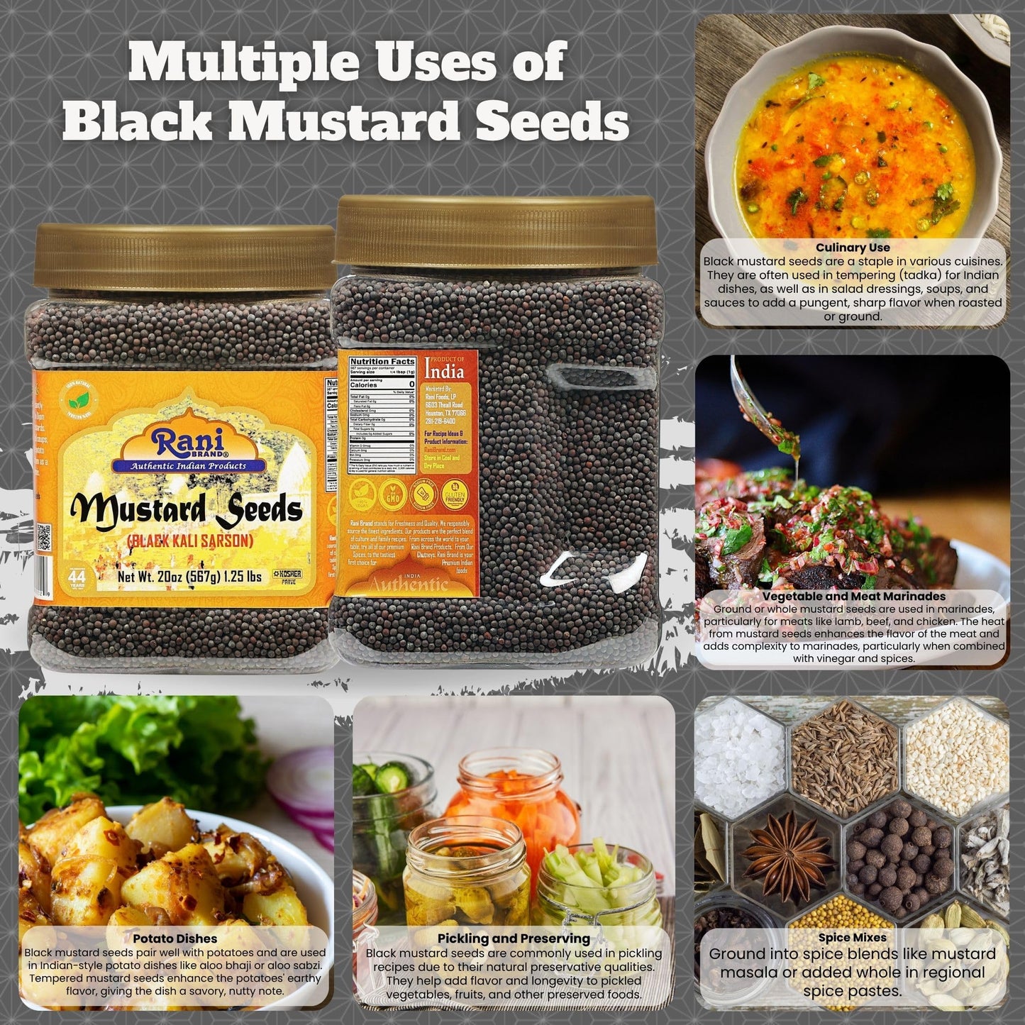 Rani Black Mustard Seeds Whole Spice (Kali Rai) 20Oz (1.25Lbs) 567G Pet Jar ~ All Natural | Gluten Friendly | Non-Gmo | Vegan |