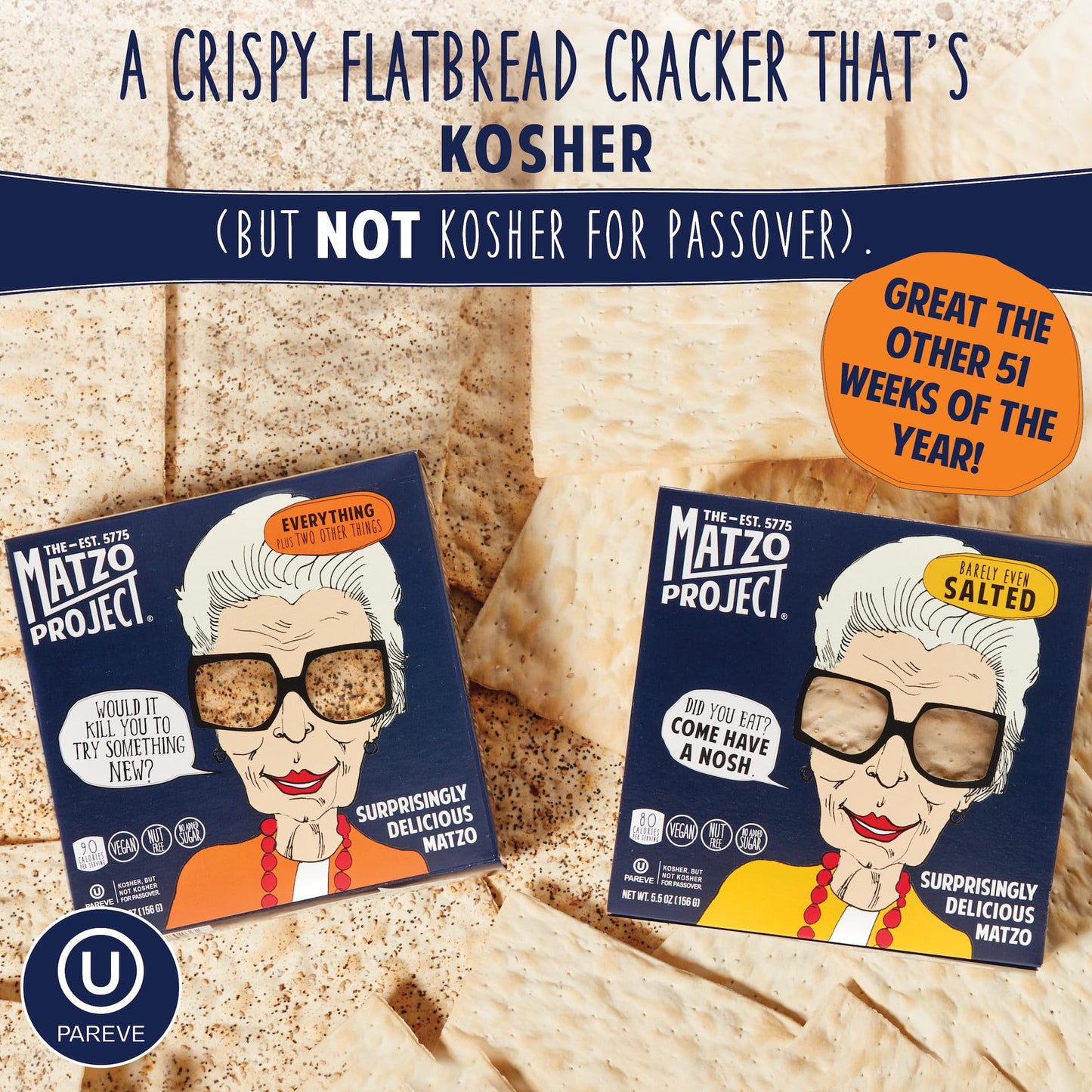 THE MATZO PROJECT Crispy Matzoh Flats, Everything & Salted, Vegan, Nut Free, 2-Pack, 6 oz Total