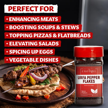 Eastanbul Urfa Biber Pepper Flakes, Mild-Moderately Hot, 5.6oz (160g), Blackish-Red Turkish Spice for Cooking & Seasoning