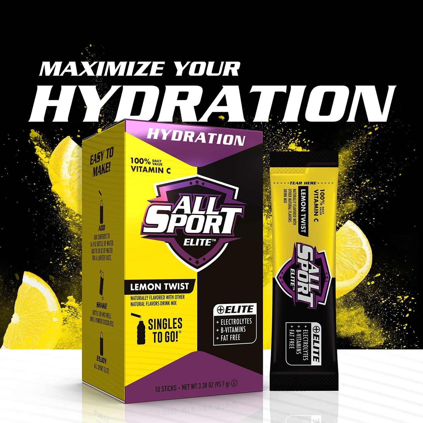 All Sport advanced - Electrolyte Hydration Performance - Lemon Twist - Singles To Go Powder Packets (10 Sticks)