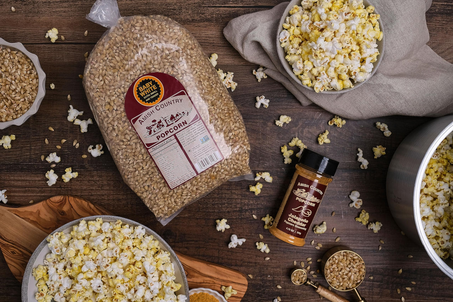 Amish Country Popcorn - Baby White (6 Pound Bag) - Small & Tender Popcorn - Old Fashioned And Delicious with Recipe Guide