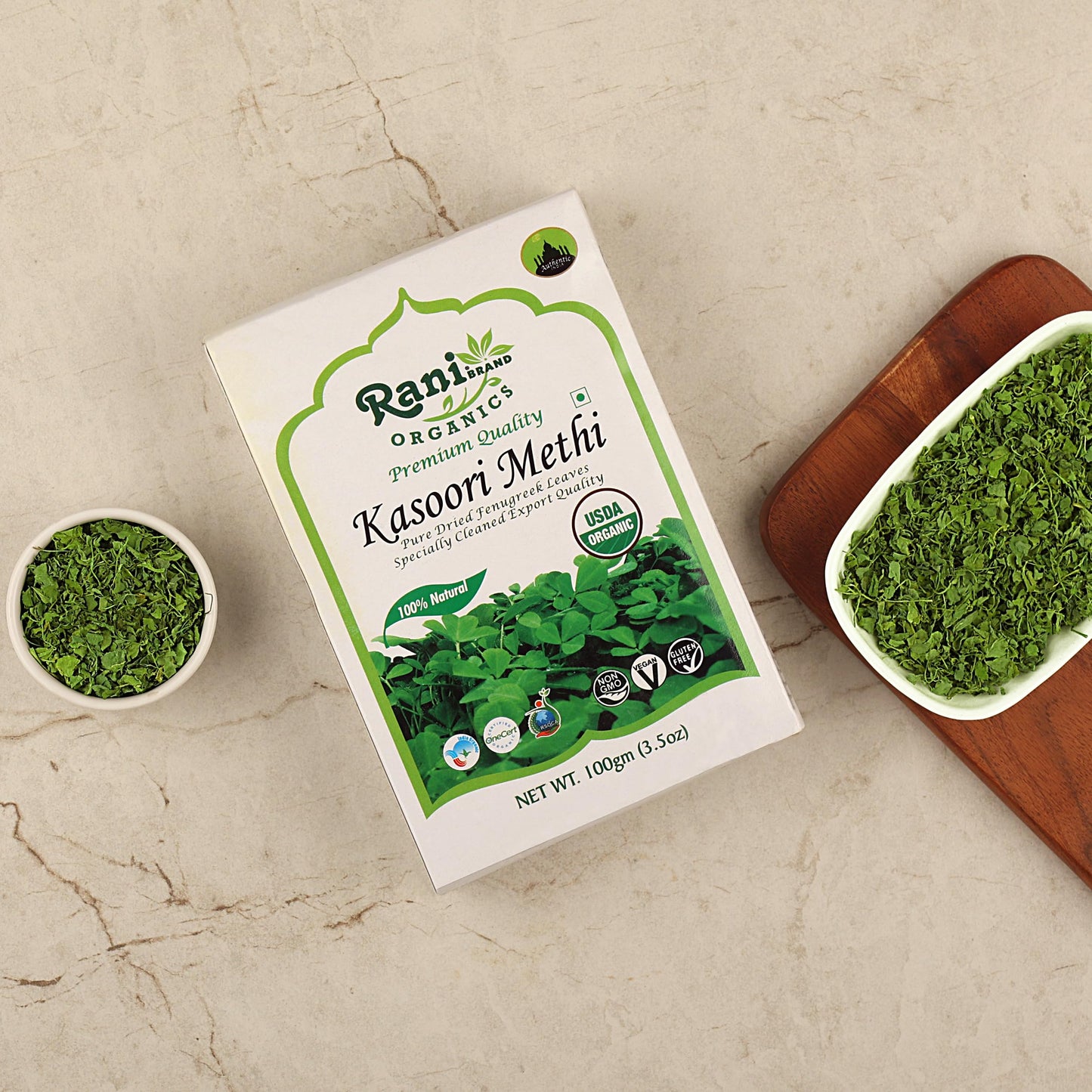 Rani Organic Fenugreek Leaves Dried (Kasoori Methi) 3.5Oz (100G) ~ All Natural | Vegan | Gluten Friendly | Non-Gmo | Indian Orig