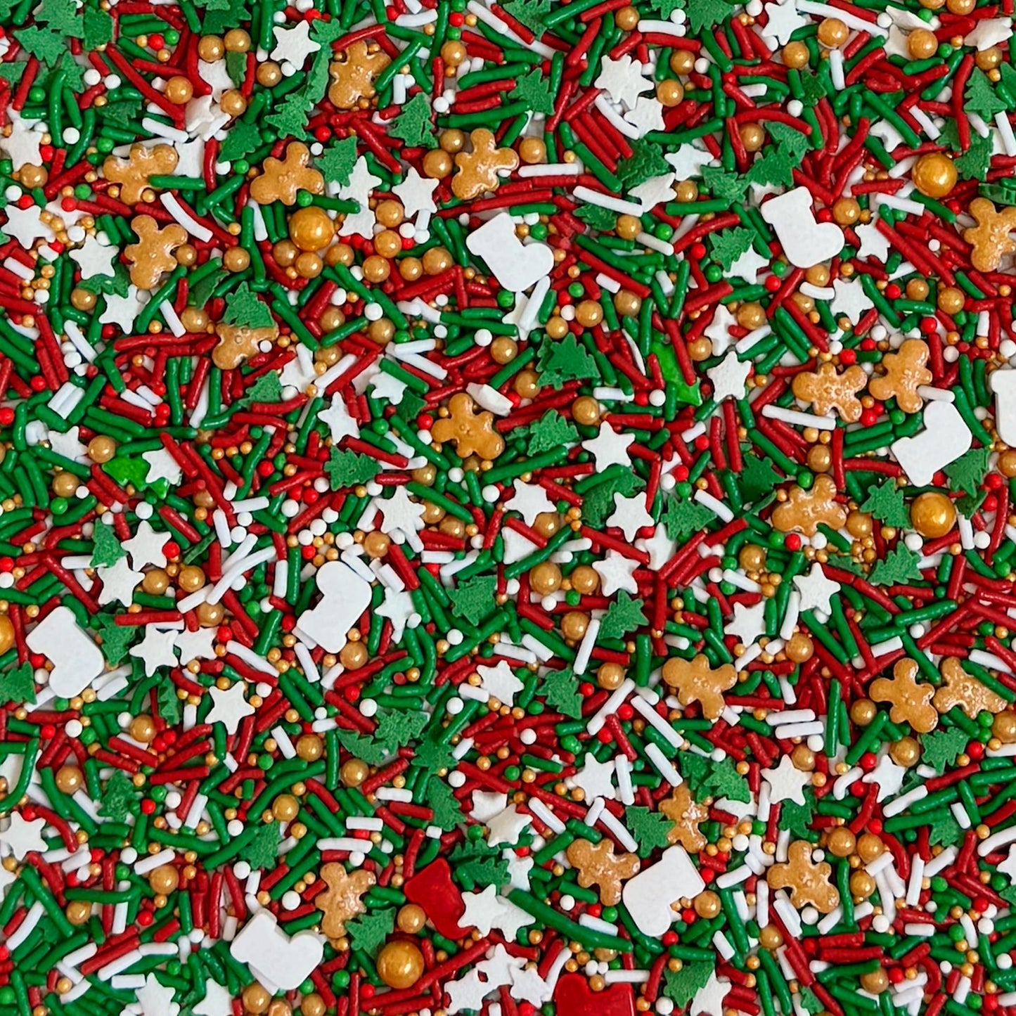 Fancy Sprinkles Limited Edition Holiday All Wrapped Up Red and Green Crunchy Sprinkles (Fancys signature inclusion)  Christmas Tree Shapes  White Stars  Nonpareils  Gingerbread Men and Stocking Shapes (0.5c)