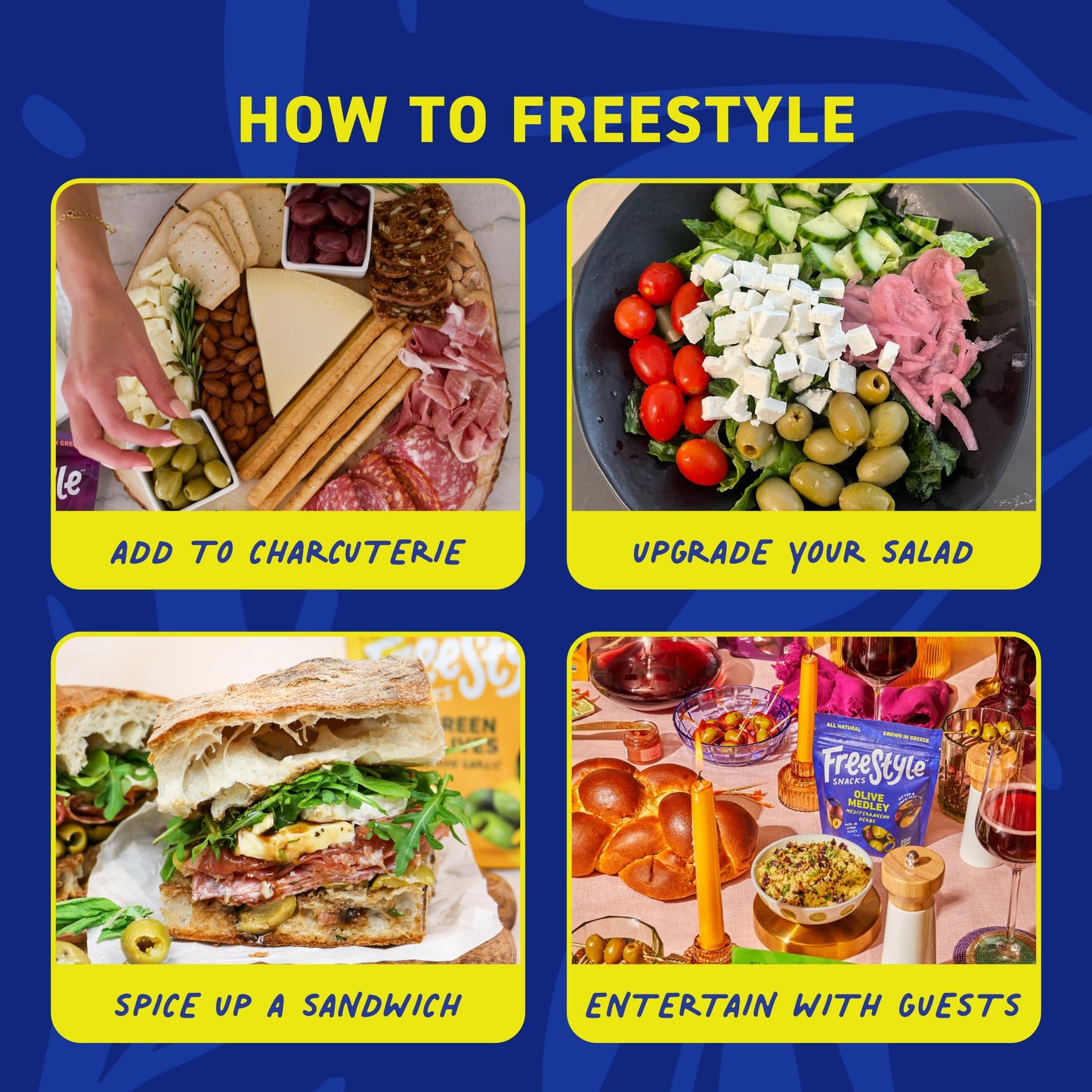 Freestyle Snacks Olive Snack Packs - Fresh Pitted Green & Kalamata Olives, 5 Flavors, Jumbo-Sized, Grown In Greece, All Natural,