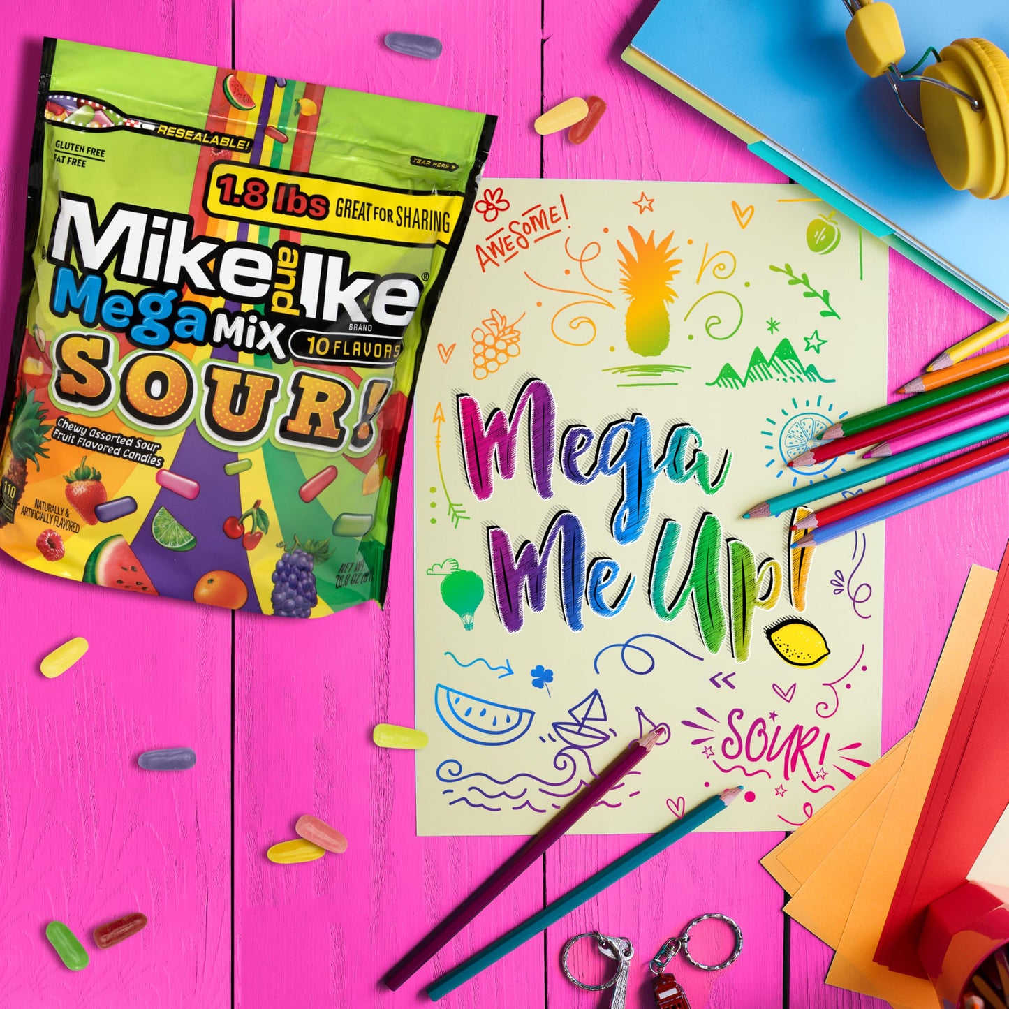 MIKE AND IKE 28.8OZ MEGA MIX SOUR STAND UP BAG 6CT CASE