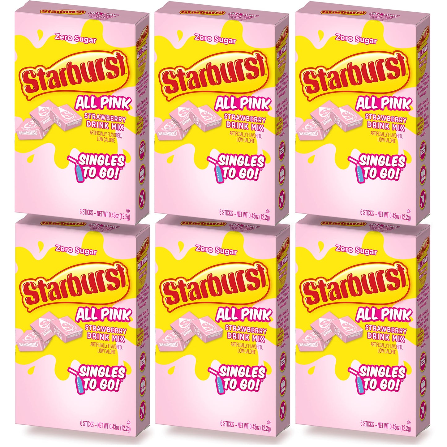 Starburst Singles To Go Zero Sugar Drink Mix, Strawberry, 6 Ct Per Box (Pack Of 6)