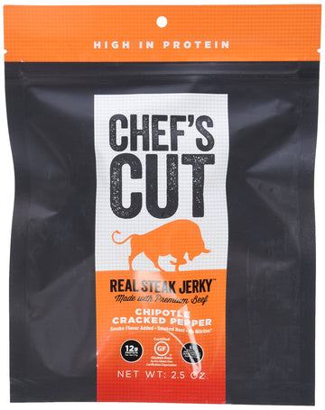 Chefs Cut Real Steak Jerky Chipotle Cracked Pepper, 2.5 Ounce, 8 Count
