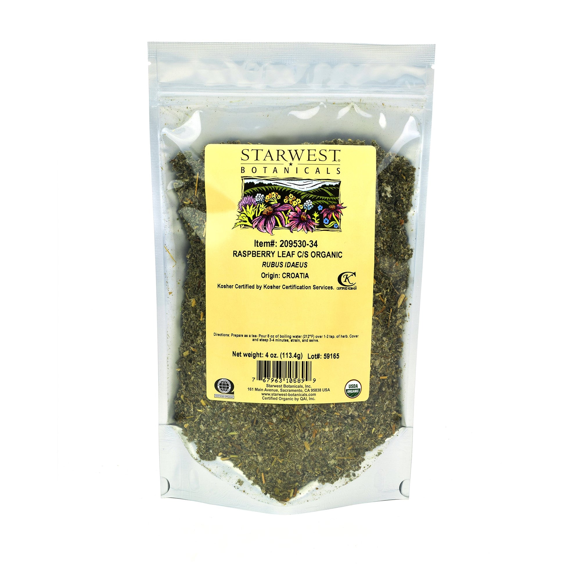 Starwest Botanicals Organic Red Raspberry Leaf Tea - Loose Cut & Sifted, 4 Ounce Bag, Red
