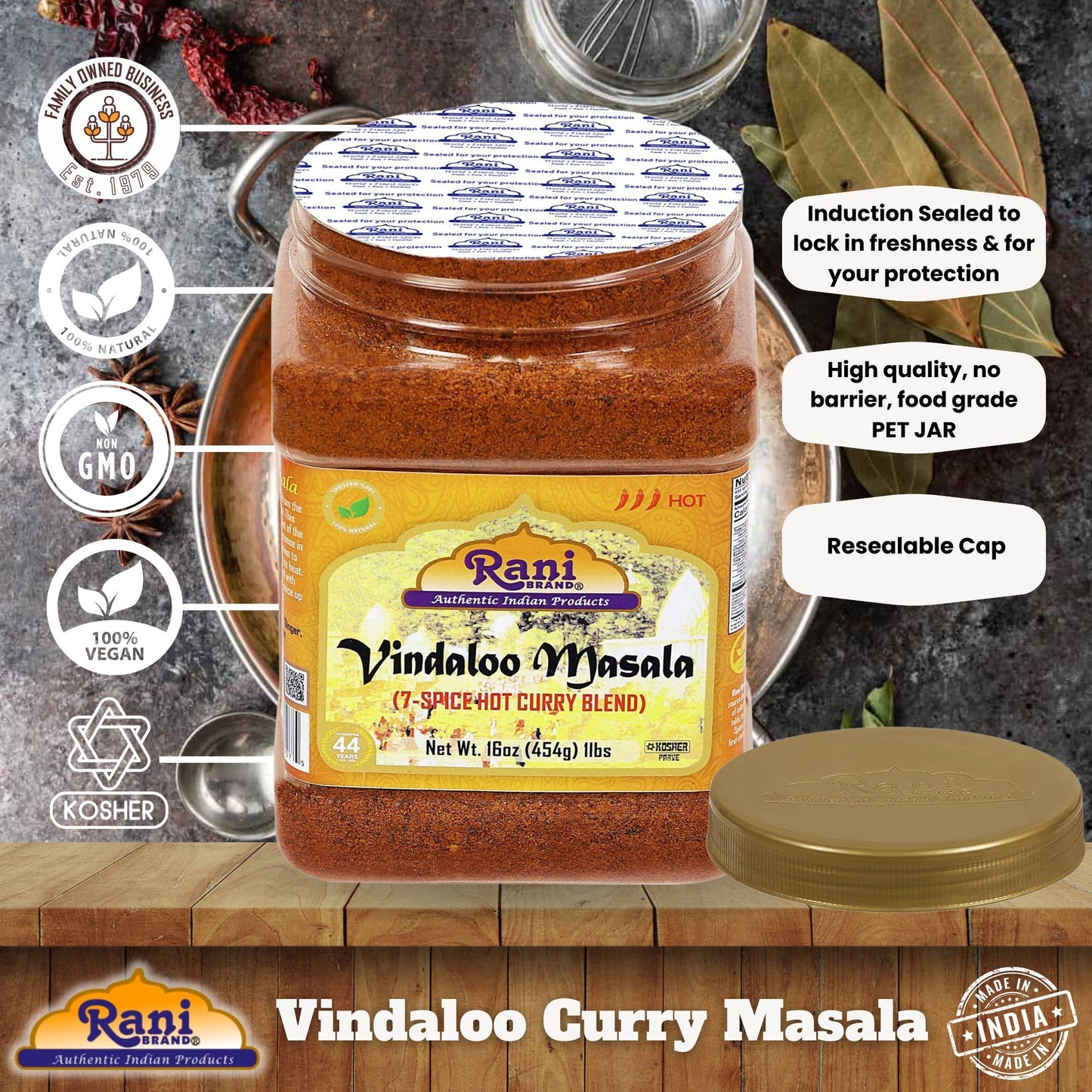 Rani Vindaloo Curry Masala Spice Blend, Salt Free, Vegan, 16oz PET Jar, Non-GMO, Kosher, Indian Origin