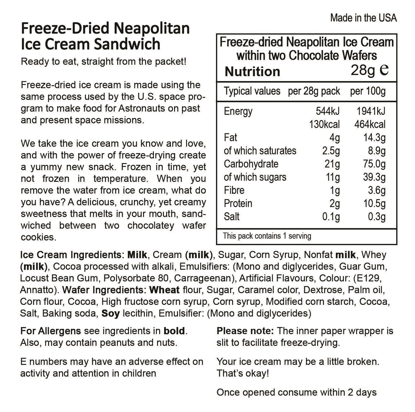 Backpacker'S Pantry Astronaut Freeze Dried Neapolitan Ice Cream, One Serving Pouch