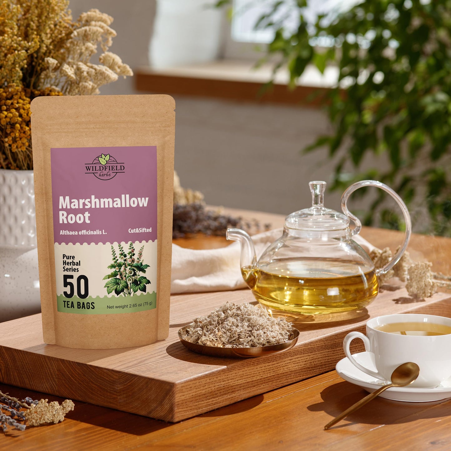 50 Bags Dried Marshmallow Root Tea Marshmallow Root Herb Herbal Tea (Althaea Officinalis) - 50 Count Bags Cut Sifted Herb Ra  Z
