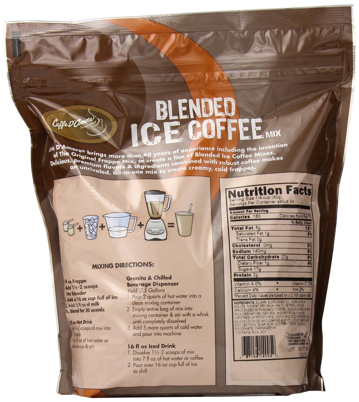 DaVinci Gourmet Mocha Blended Iced Coffee Mix, 48 Fl Oz, Pack of 1, Model 20557249