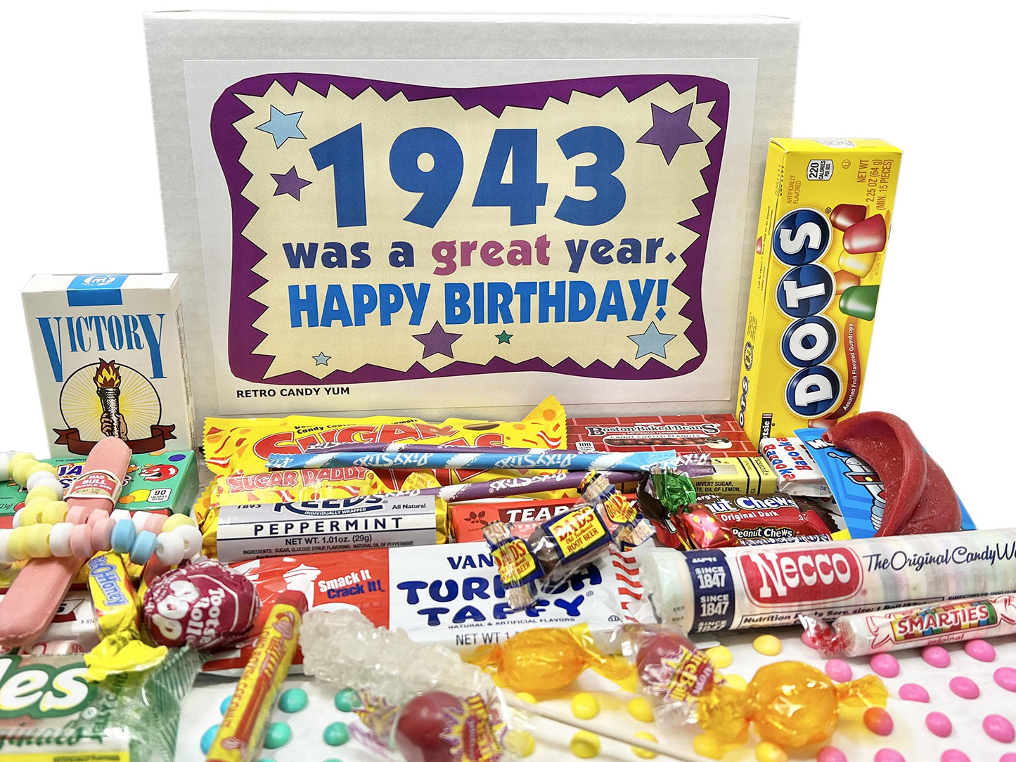 Retro Candy Yum ~ 1943 81St Birthday Gift Box Nostalgic Candy Mix From Childhood For 81 Year Old Man Or Woman Born 1943 Jr