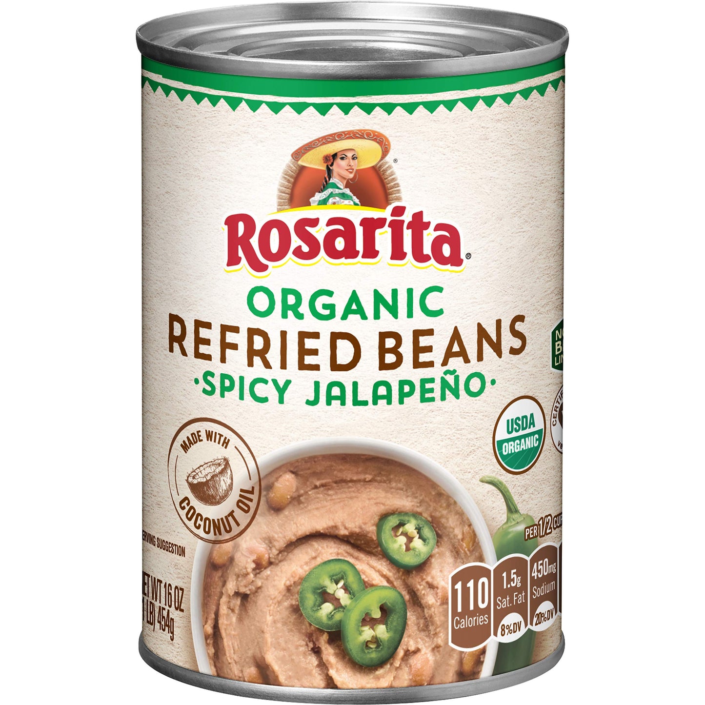 Rosarita Spicy Jalapeno Refried Beans, 16 Oz. (Pack of 12)