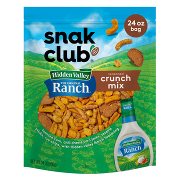 Snak Club Crunch Mix with Hidden Valley Ranch Seasoning  Toasted Corn  Chili Cheese Corn Jacks  Sesame Sticks  and Rye Chips  Kosher Snack  24 oz Resealable Bag