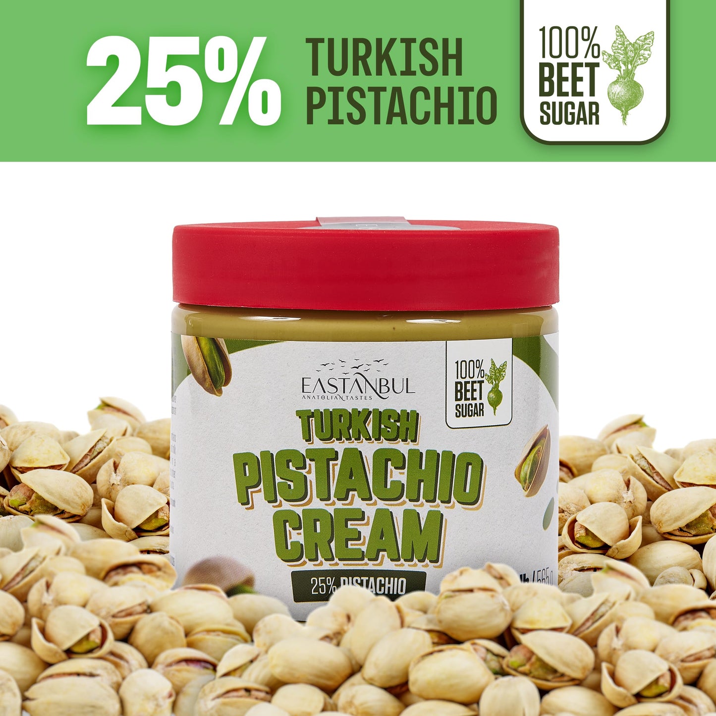 Eastanbul Pistachio Cream Spread, 1.25lb, No Palm Oil, Perfect for Desserts and Breakfasts