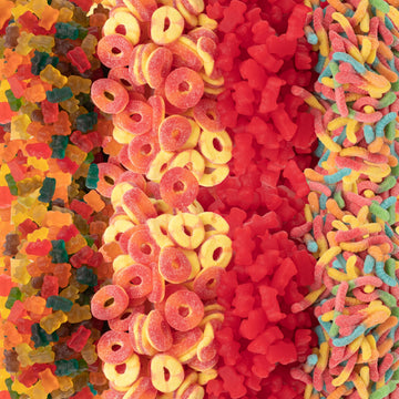 5 lb Bulk Gummy Candy Box - Includes Gummi Bears, Cinnamon Bears, Sour Gummy Worms, and Gummi Peach Rings - Fun Variety Mix for