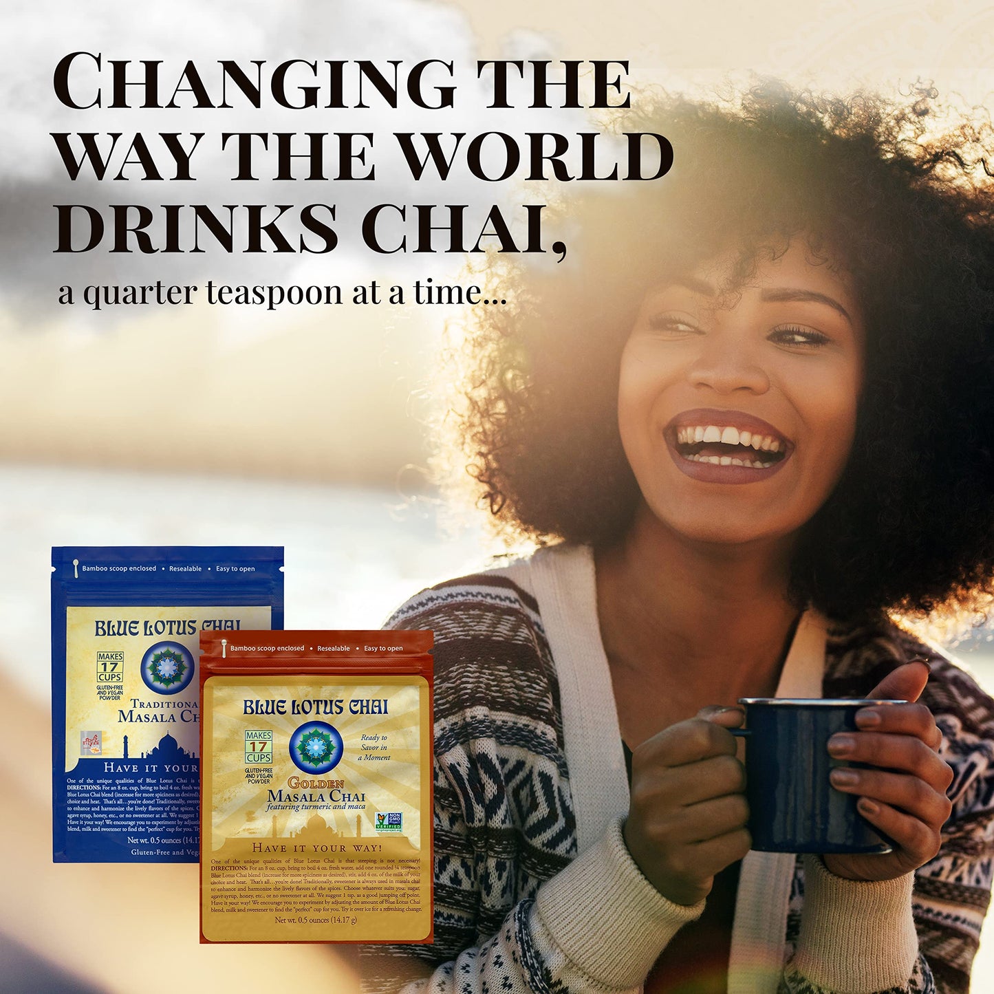 Blue Lotus Chai - Rooibos Masala Chai - Makes 17 Cups - 0.5 Oz Pouch Masala Spiced Chai Powder With Organic Spices - Instant Ind