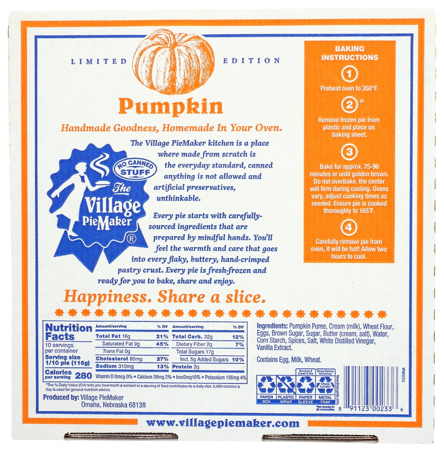 The Village Piemaker Pumpkin Pie, 40 Oz
