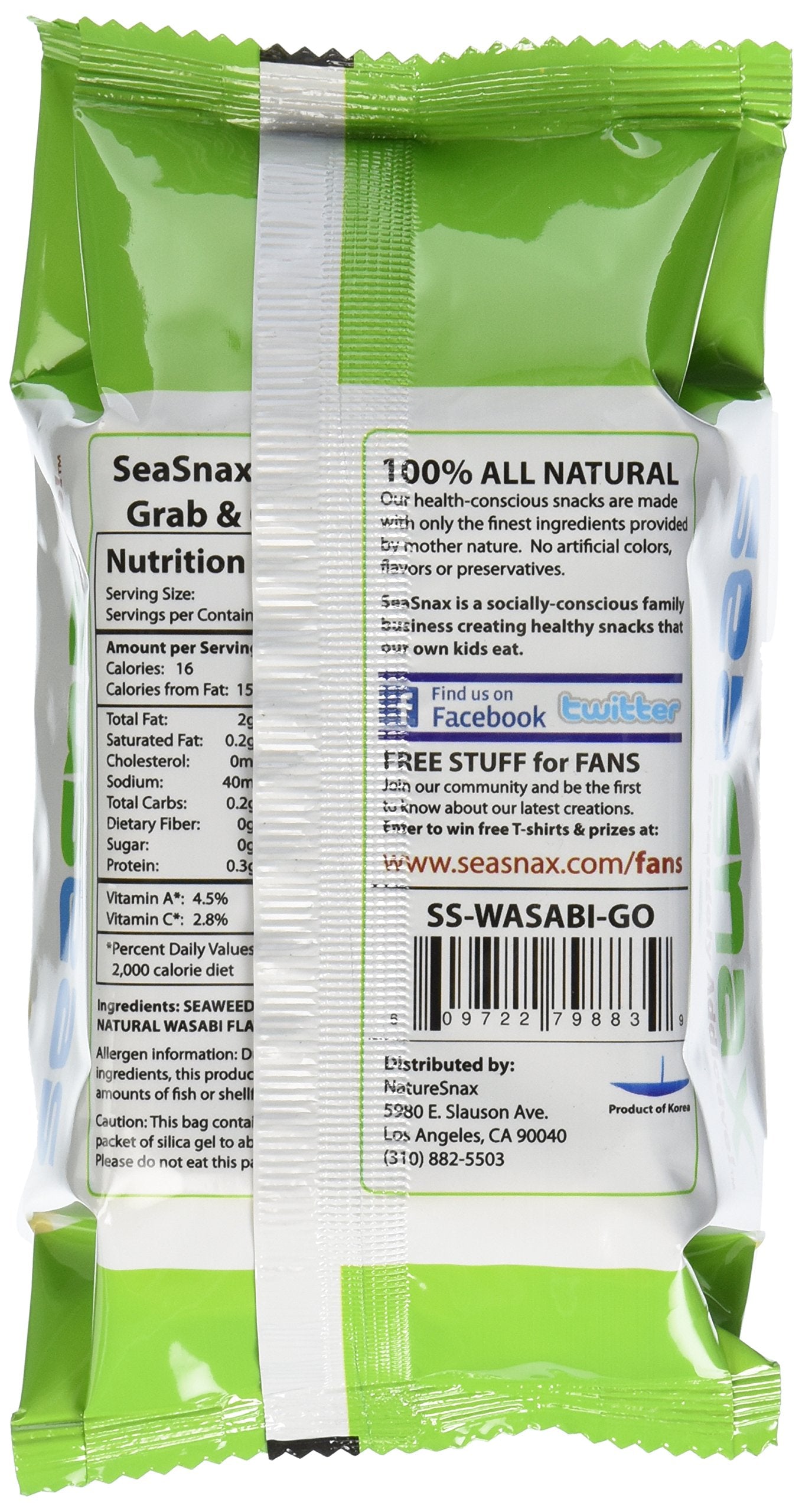 SeaSnax Wasabi Roasted Sea  Snack, Model 157248, 0.18 Ounce