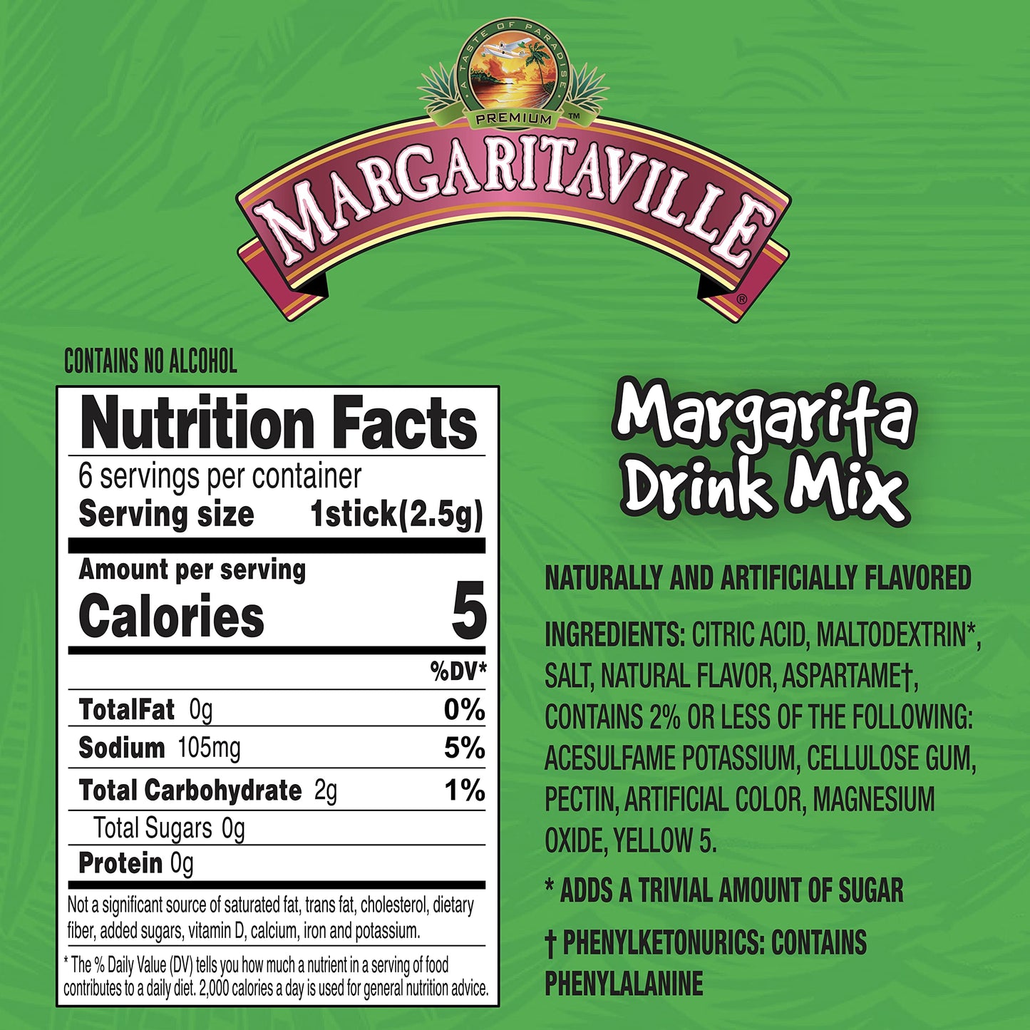 Margaritaville Singles to Go Water Drink Mix - Margarita Flavor, Non-  ic, 72 Servings, 6.96 Ounce (Pack of 12)