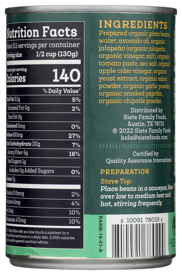 Siete Beans Refried Ranchero 16 Oz