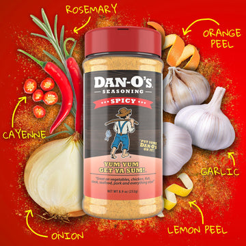Dan-Os Spicy Seasoning, Hot Blend for Chicken, Wings, and Veggies, Sugar Free, 8.9 oz Bottle