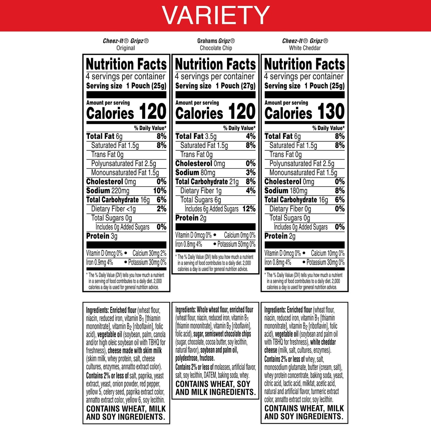 Gripz Mini Baked Snack Crackers, Sweet and Salty Snacks, Variety Pack, 11oz Box (12 Pouches)