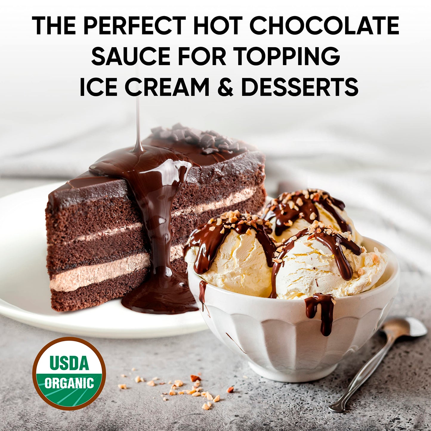 King's Cupboard Organic Hot Fudge Sauce - The Perfect Hot Chocolate Sauce for Topping Ice Cream & Desserts, Coffee Drizzle, Baki