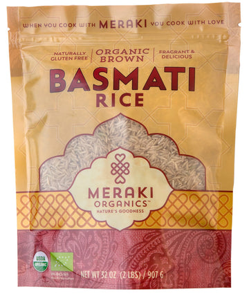 Meraki ORGANIC BROWN BASMATI Rice 2 LB Bag - Pleasant Aroma, Separated Fluffy and Nutty Texture - Authentic Rice from Punjab, 10