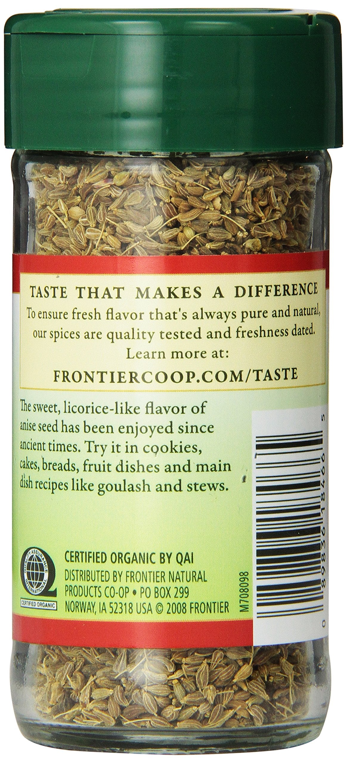 Frontier Co-op Organic Whole Anise Seed, 1.50-Ounce Jar, Adds Licorice-Like Flavor to Desserts, Stews, Bread, Tea, Kosher (Pack