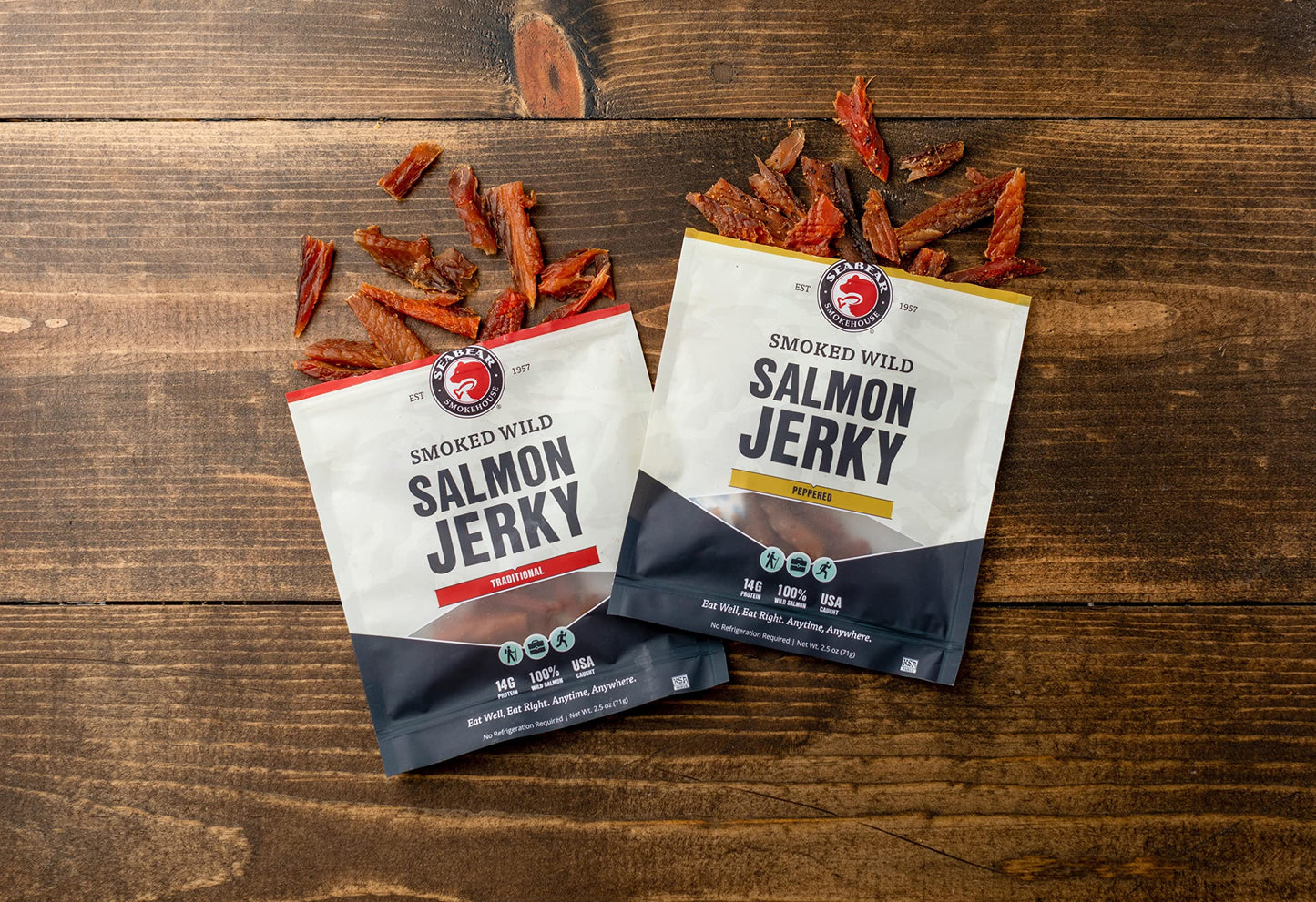 SeaBear Smoked Salmon Jerky 2-Pack, Wild Caught Alaskan Salmon, High-Protein Snack, 2.5 oz Bags