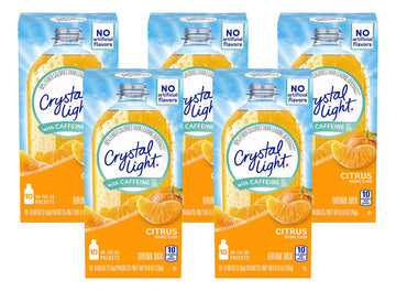 Crystal Light Citrus On-The-Go Powdered Drink Mix with Caffeine, 10 ct., 0.9 Ounce (Pack of 5)