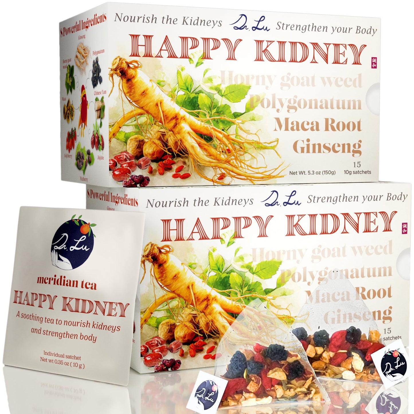 2 Pack Of Dr. Lus Happy Kidney Tea | 100% Natural Kidney Cleanse Detox & Repair Tea Made In Usa | 8-Treasure Kidney Support With Flavor Blendseng  Maca Root  Mulberry & Polygonatum For Strength & Vital Energy