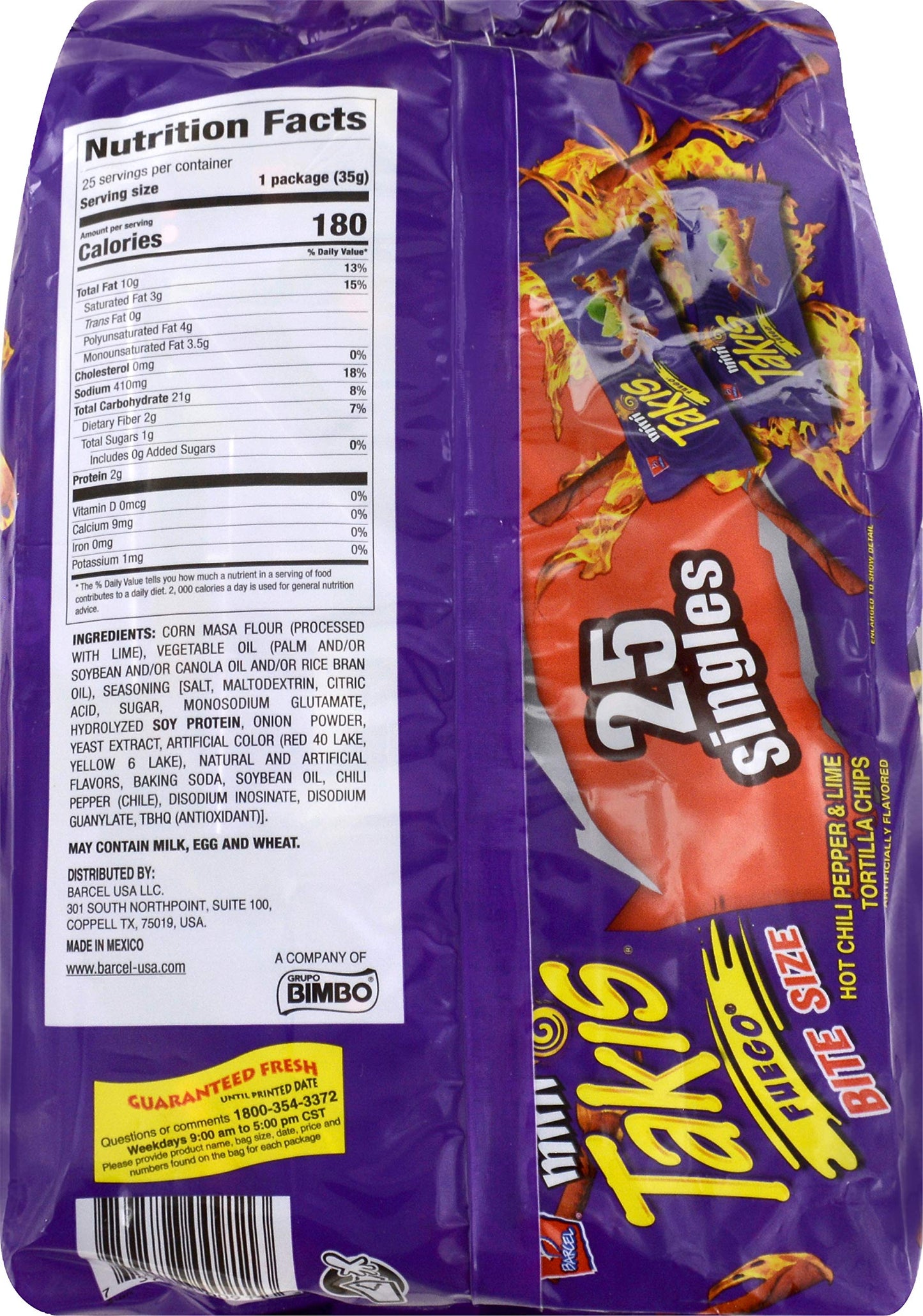Barcel, Mini Takis, Fuego Rolled Tortilla Snacks, 25 Count (1.2 Ounce Each)
