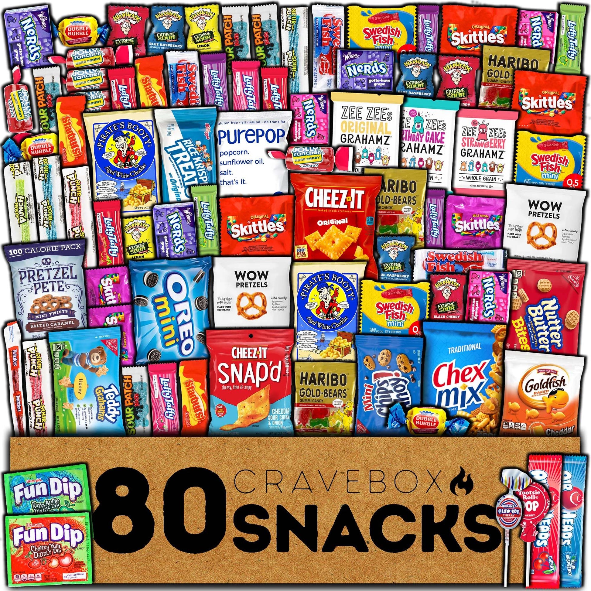 Cpartybox Snack And Candy Box (80 Count) Valentines Variety Pack Bundle Assortment Gift 18+ Uses Kids Care Package Boyfriend Birthday Office College Boys Men Students Food College Back To School