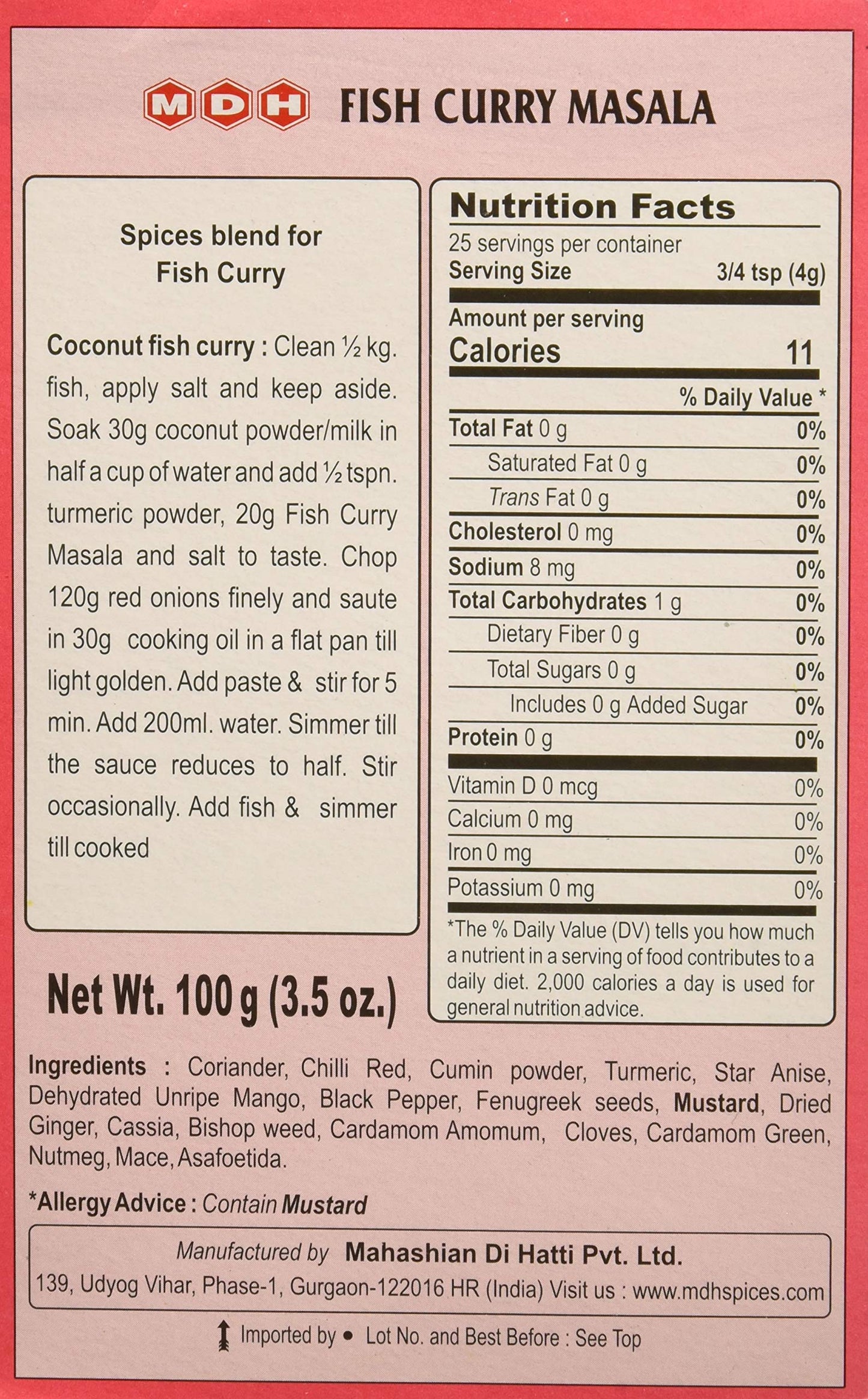 Mdh Fish Curry Masala - 3.5Oz